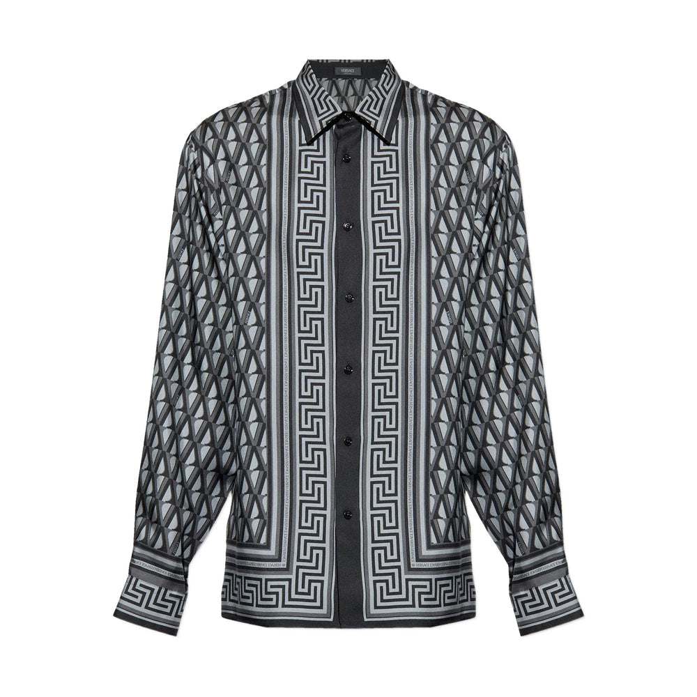 Grey Geometric Silk Blazer