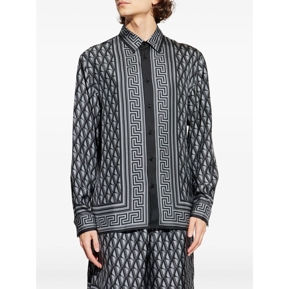 Grey Geometric Silk Blazer