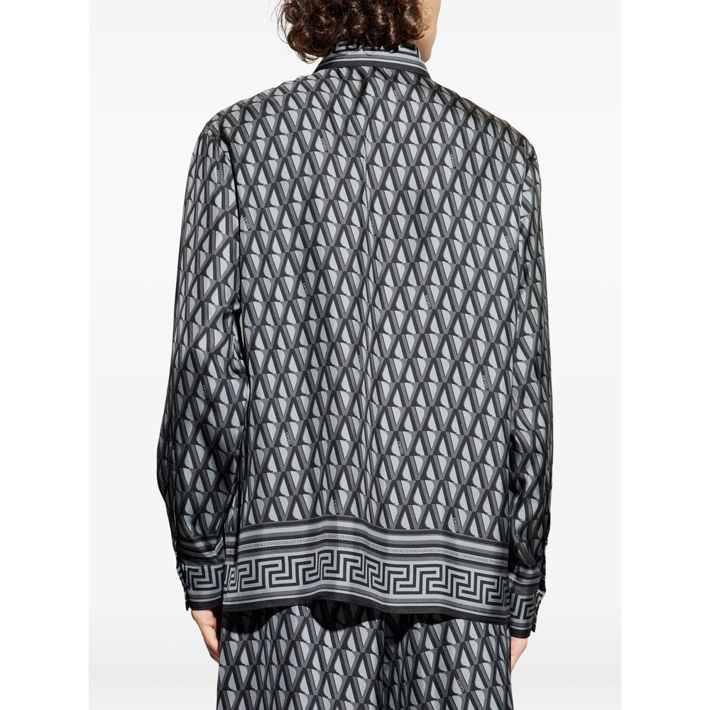 Grey Geometric Silk Blazer