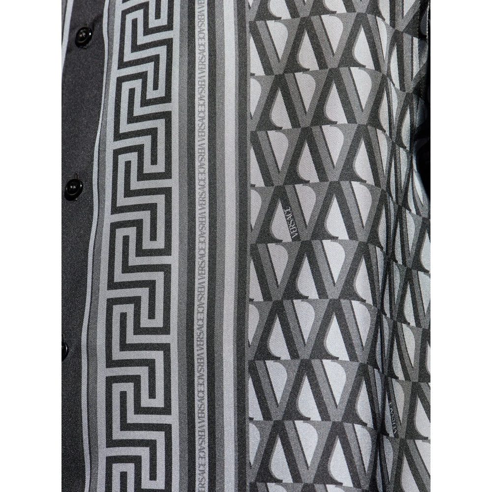 Grey Geometric Silk Blazer