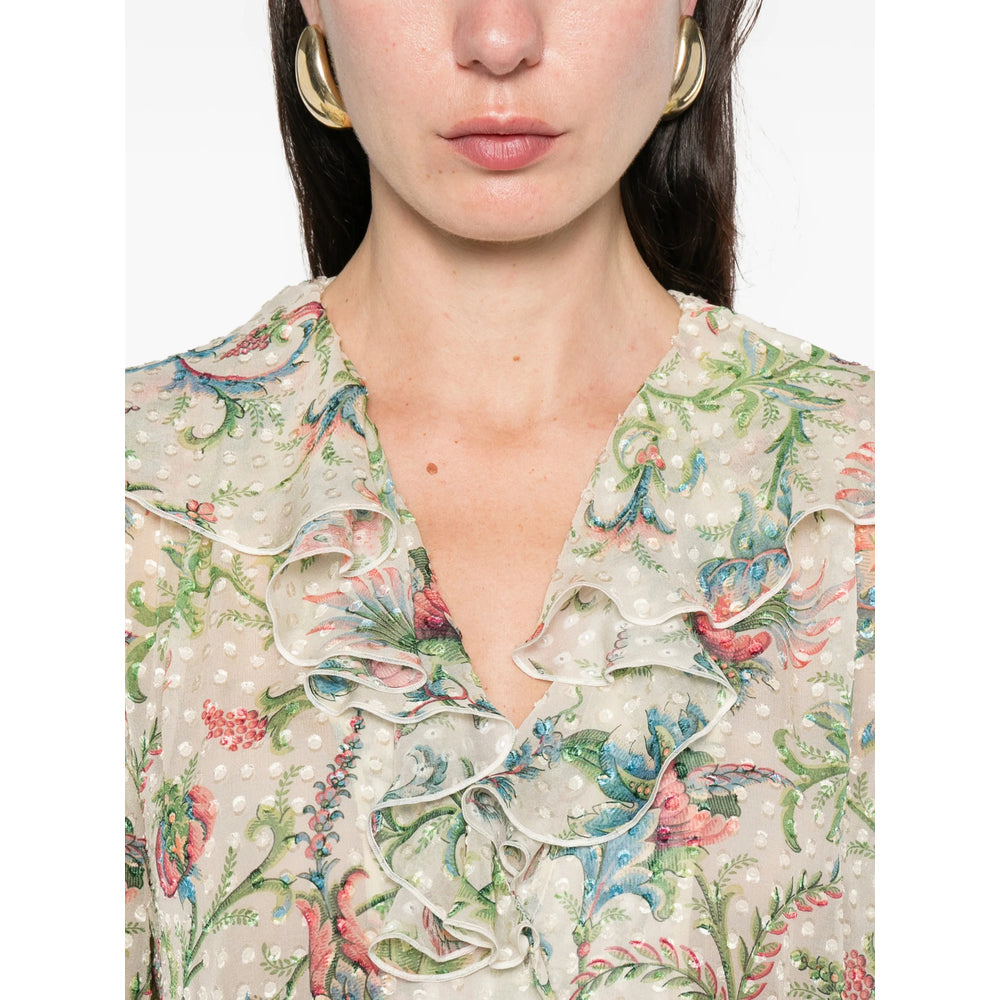 Crisp Floral Silk Blouse