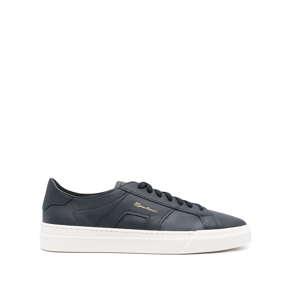 Navy Blue Calf Leather Lace-up Court