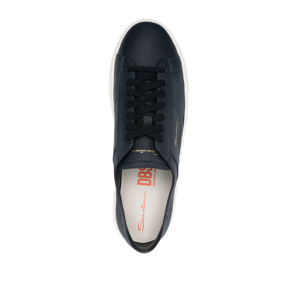 Navy Blue Calf Leather Lace-up Court