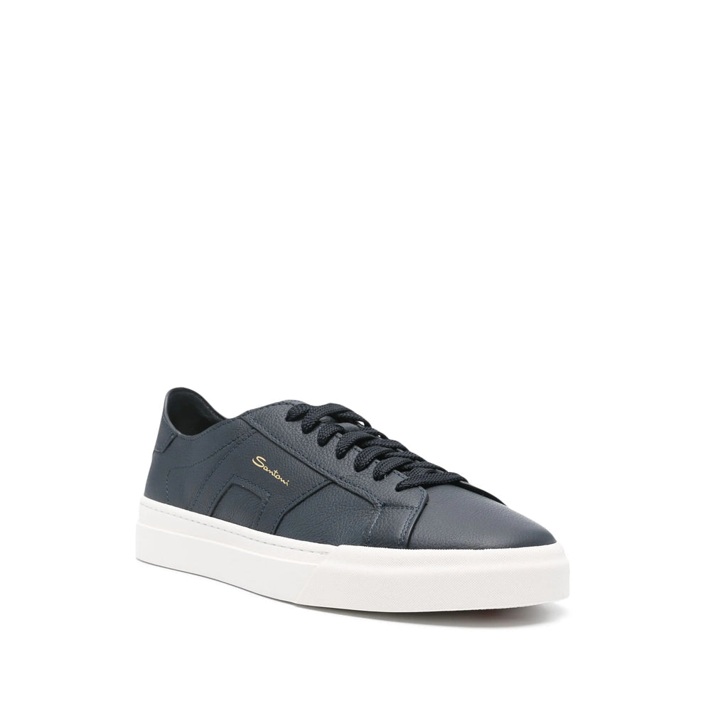 Navy Blue Calf Leather Lace-up Court