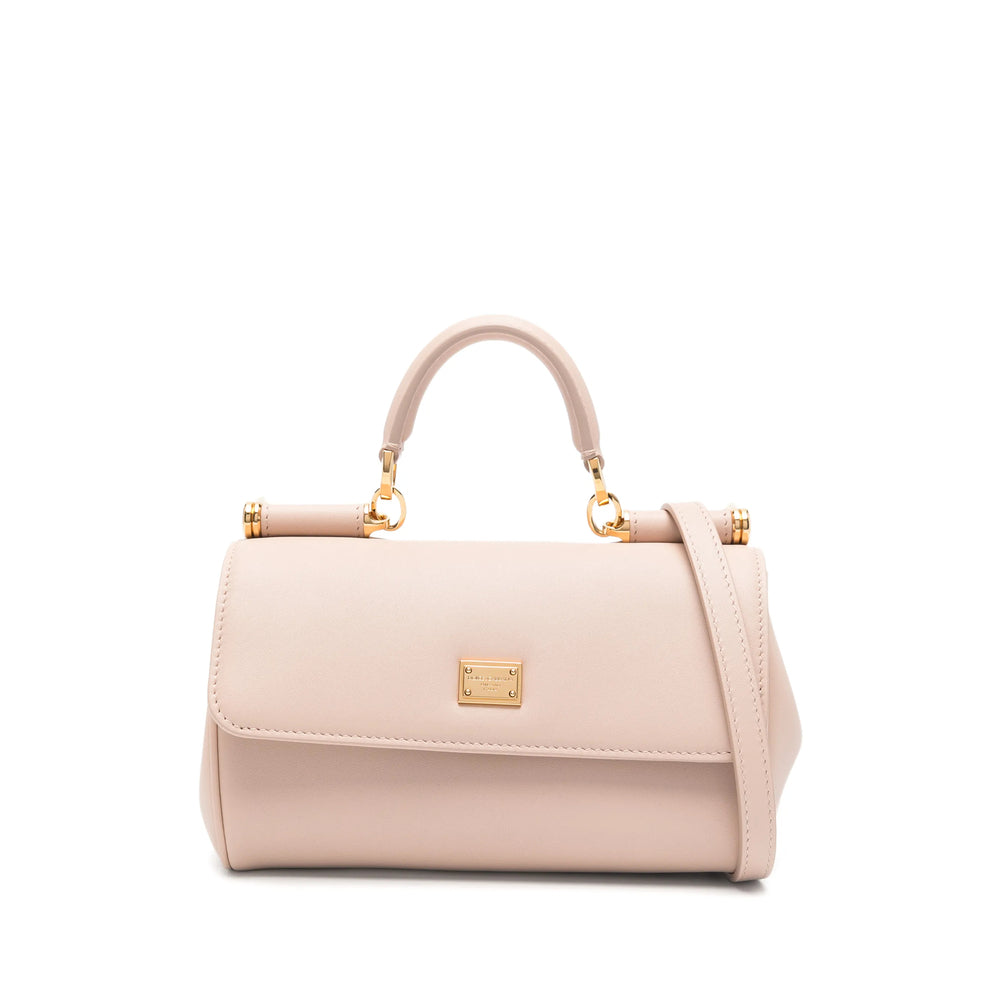 Calfskin Top Handle Bag With Beige Finish