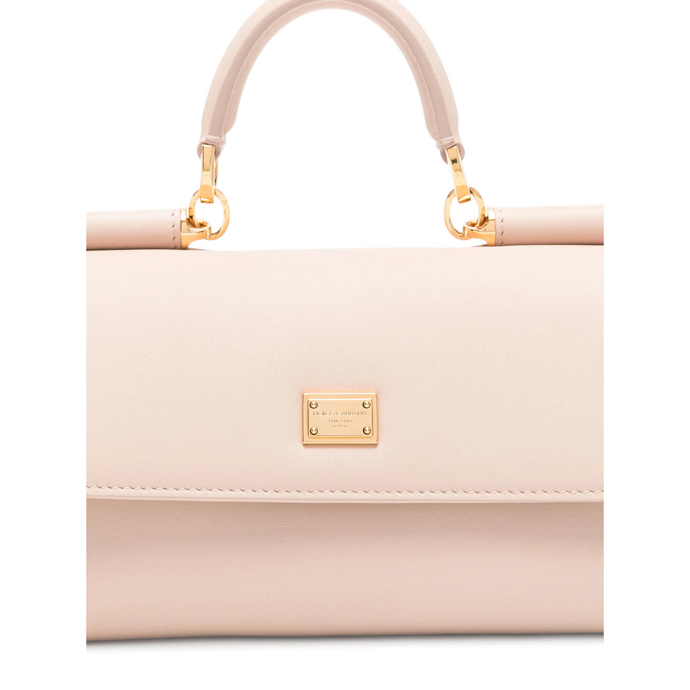 Calfskin Top Handle Bag With Beige Finish