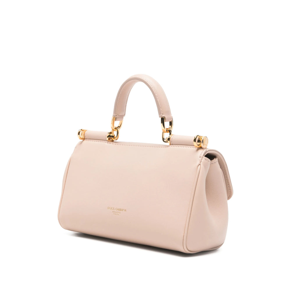Calfskin Top Handle Bag With Beige Finish
