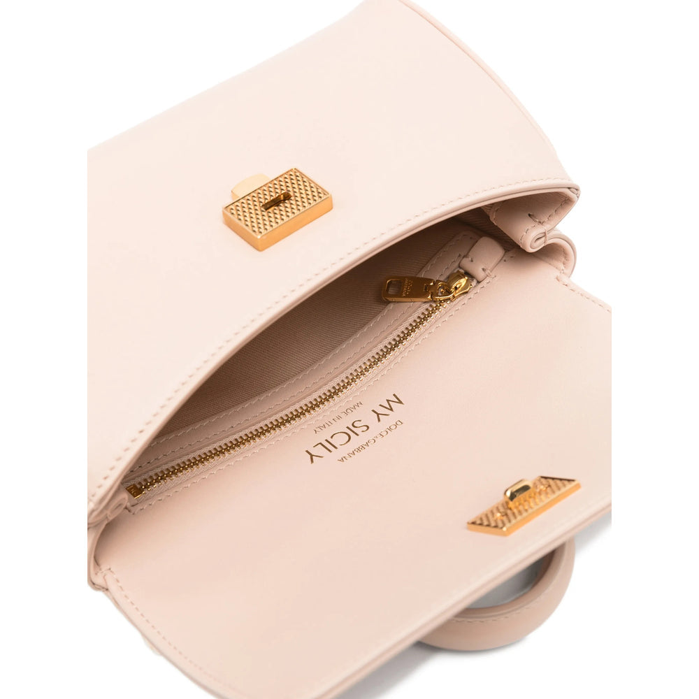Calfskin Top Handle Bag With Beige Finish