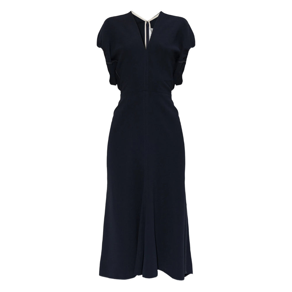 Navy Blue Midi V-neck Top
