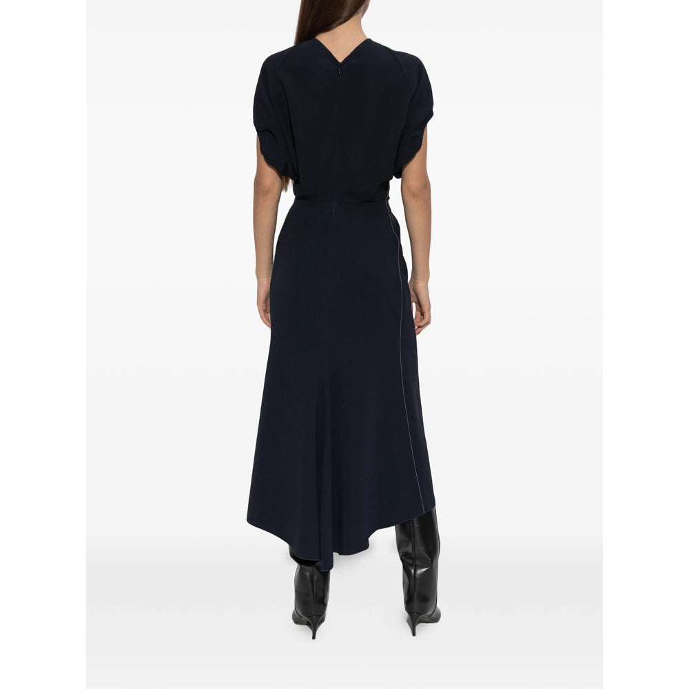 Navy Blue Midi V-neck Top