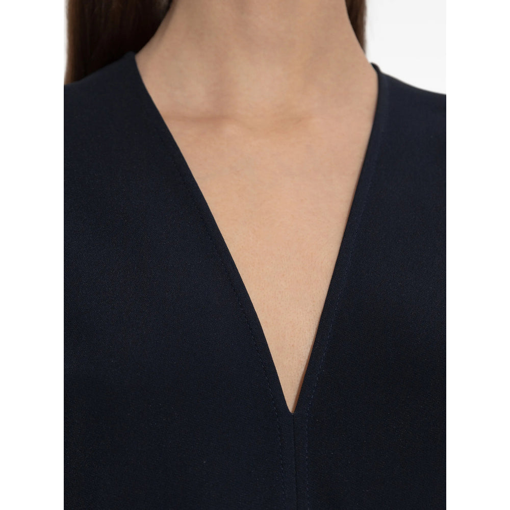 Navy Blue Midi V-neck Top