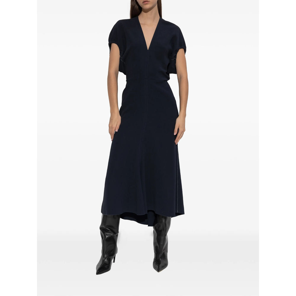 Navy Blue Midi V-neck Top