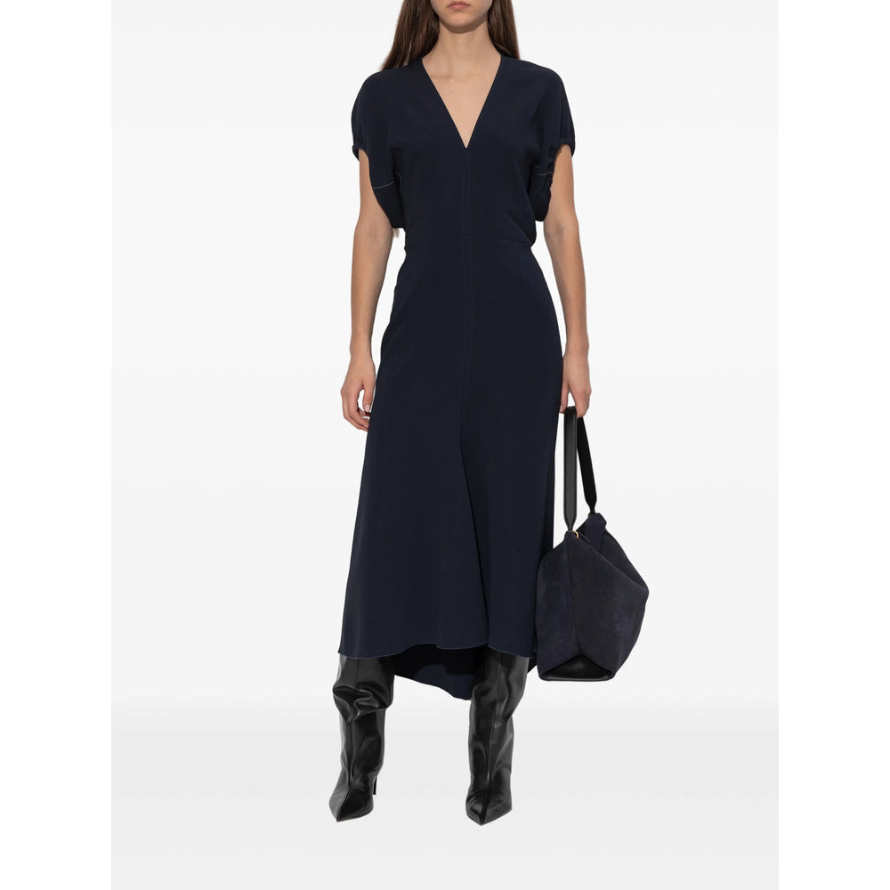 Navy Blue Midi V-neck Top