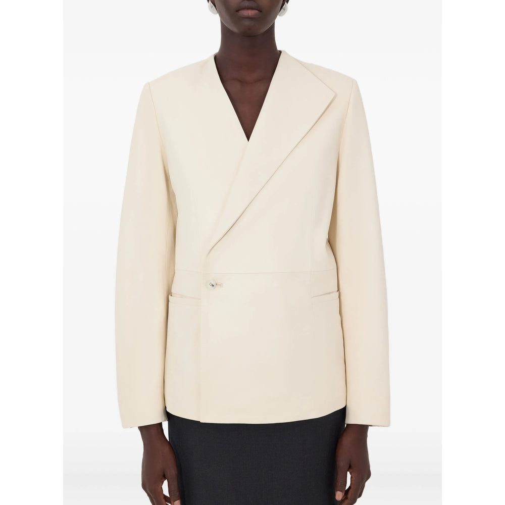 Asymmetrical Calf Leather Blazer