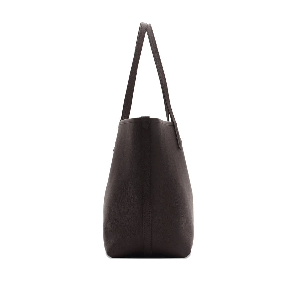 Dark Brown Leather Check Handbag With Pouch