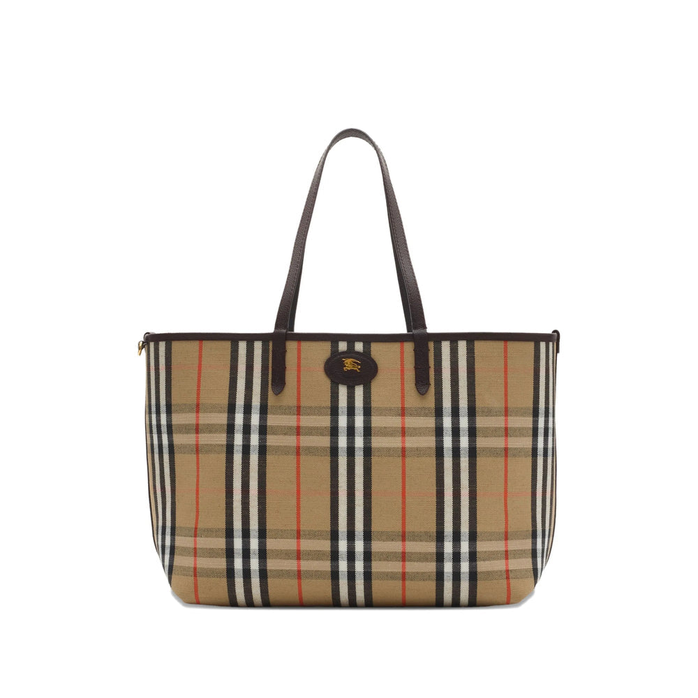 Dark Brown Leather Check Handbag With Pouch