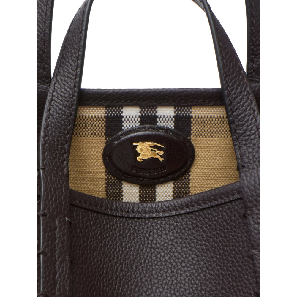 Dark Brown Leather Check Tote Bag