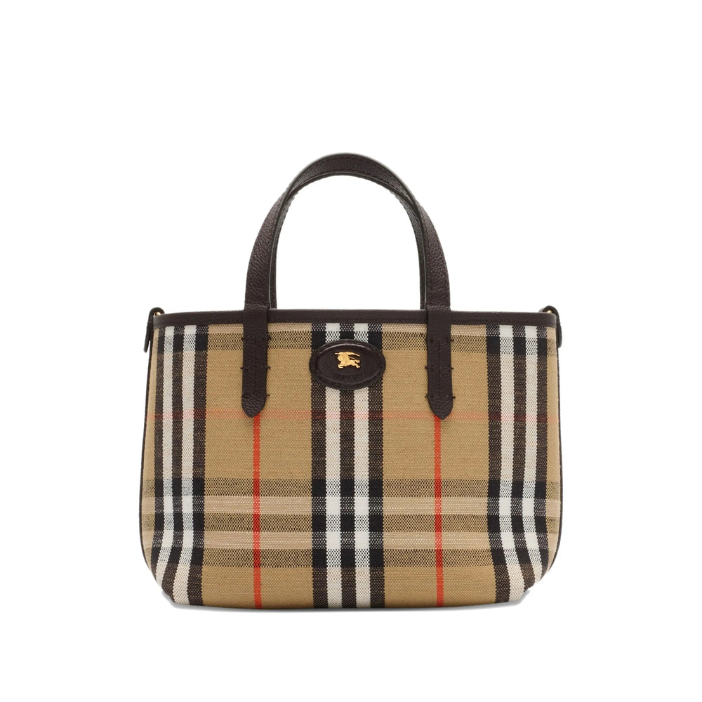 Dark Brown Leather Check Tote Bag