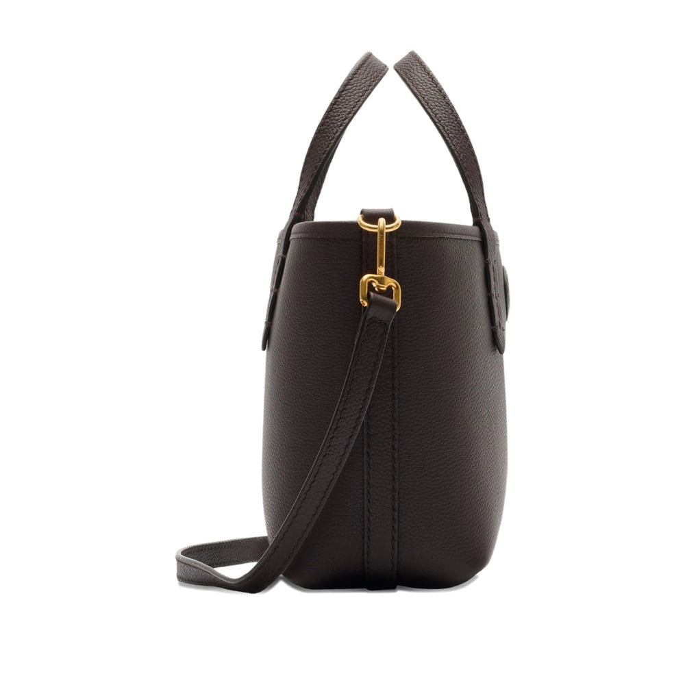 Dark Brown Leather Check Tote Bag