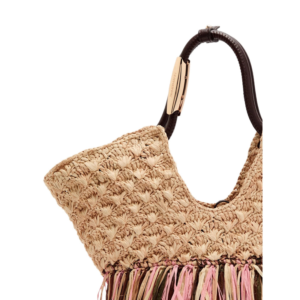 Dark Brown Raffia Fringe Tote