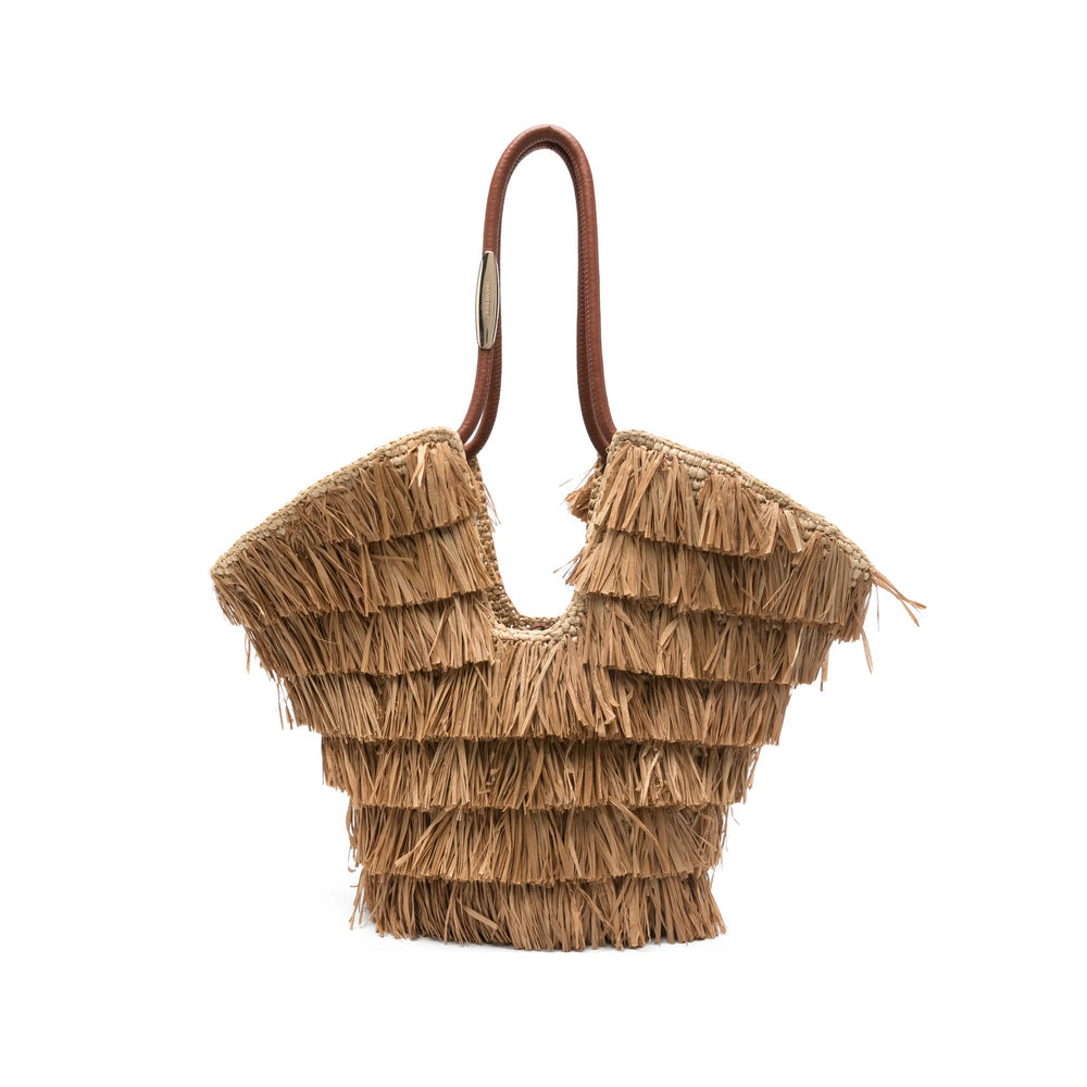 Warm Light Brown Leather Fringe Satchel