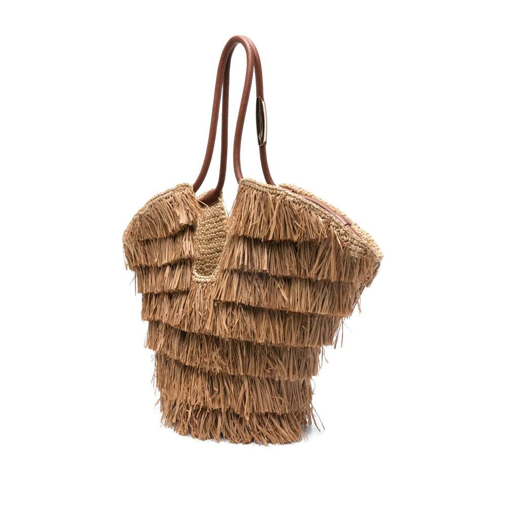 Warm Light Brown Leather Fringe Satchel