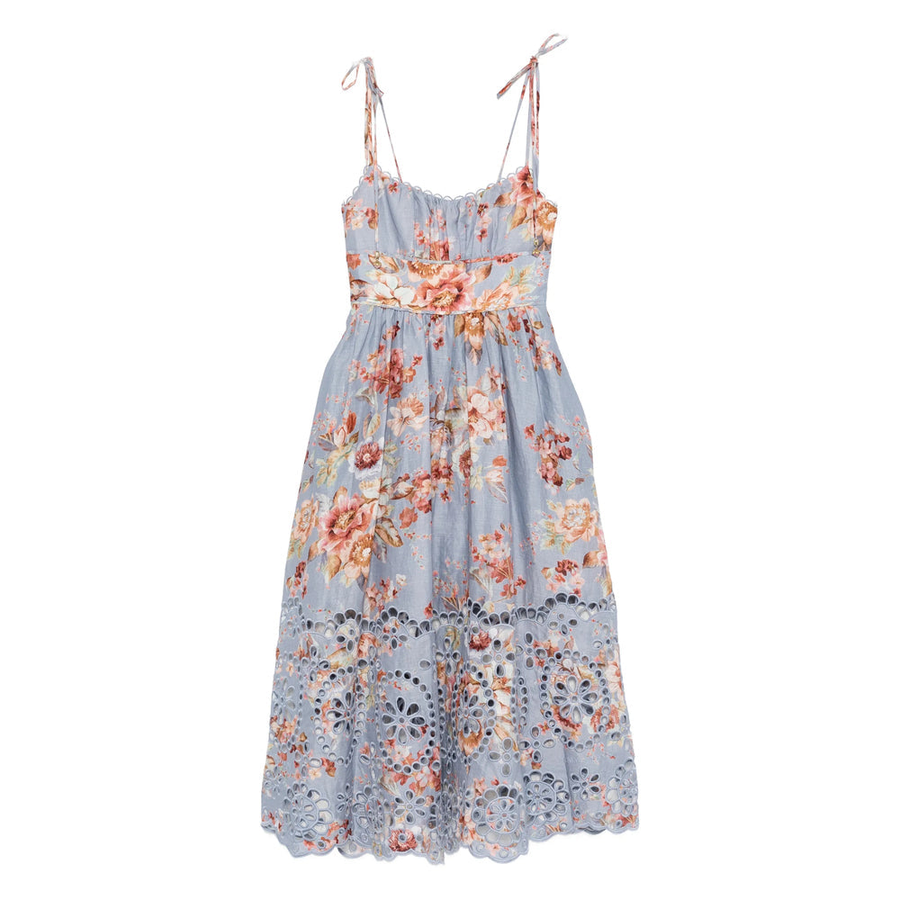 Blue Floral Striped Linen Top
