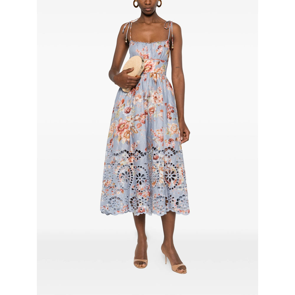 Blue Floral Striped Linen Top