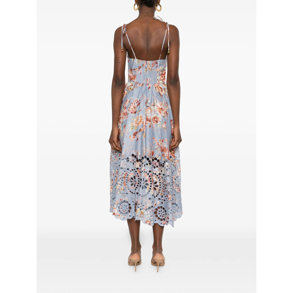 Blue Floral Striped Linen Top