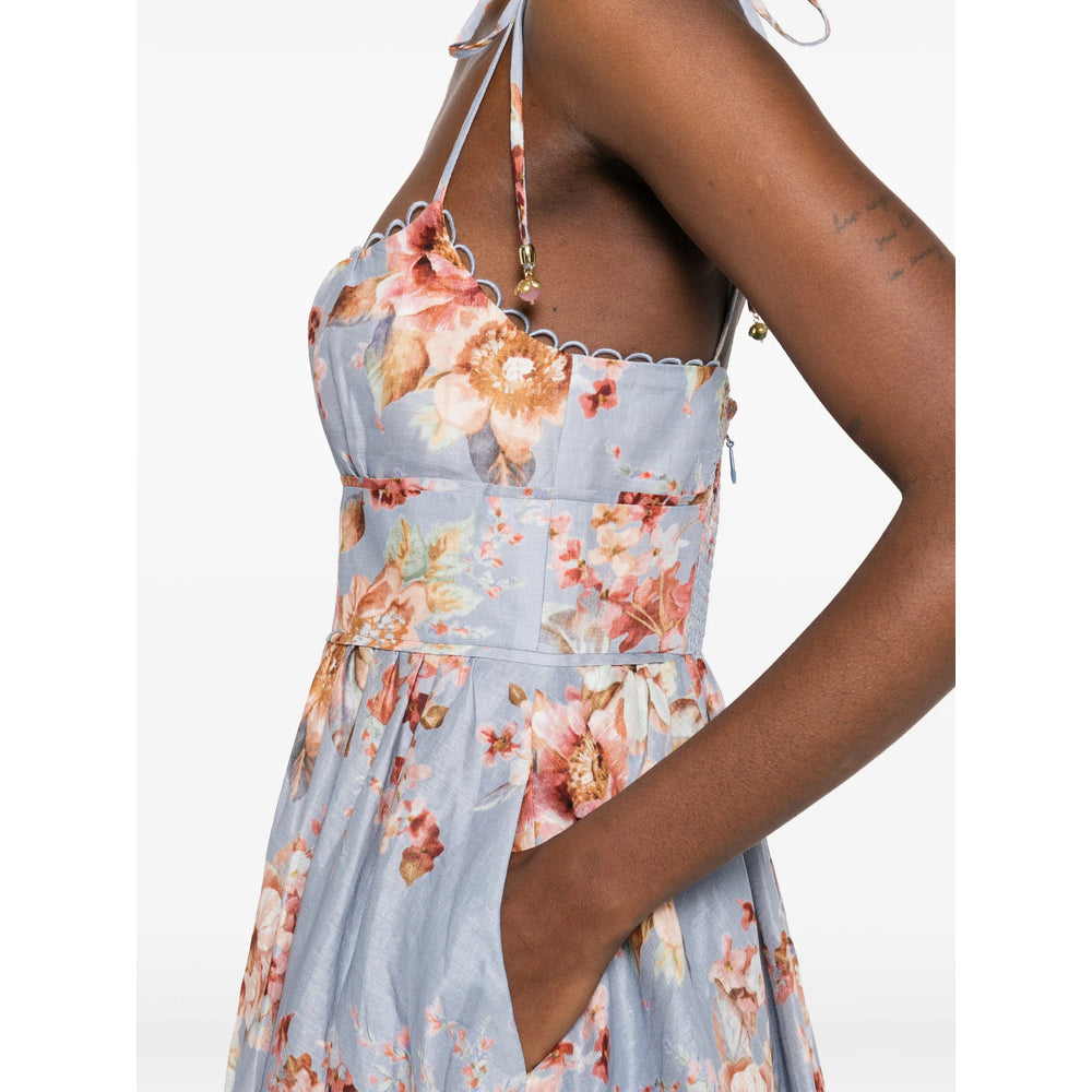 Blue Floral Striped Linen Top