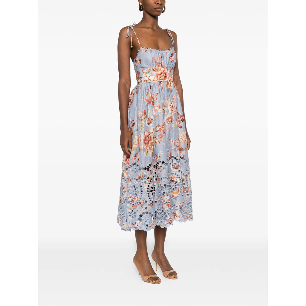 Blue Floral Striped Linen Top
