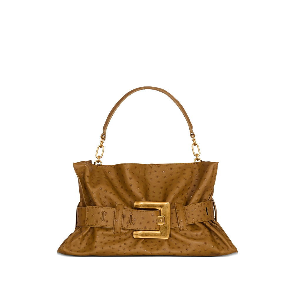 Brown Calfskin Chain Handle Tote