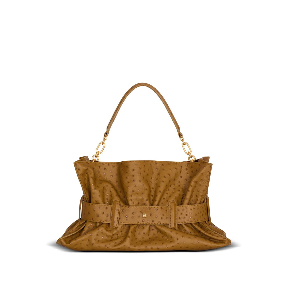 Brown Calfskin Chain Handle Tote