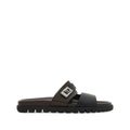Black Calfskin Double Strap Sandal