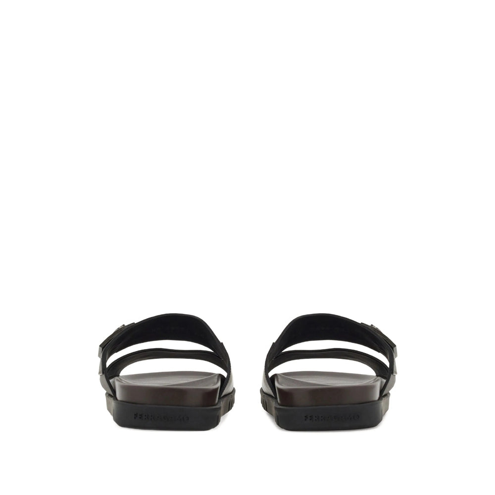 Black Calfskin Double Strap Sandal