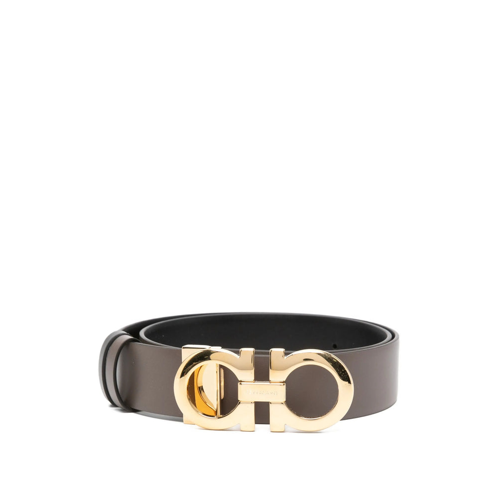Grey Gold Tone Calf Leather Belt