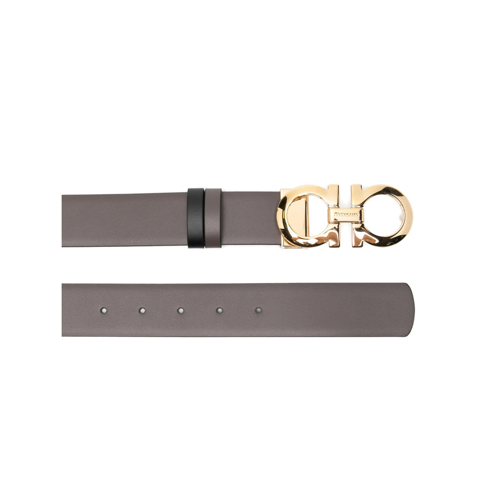 Grey Gold Tone Calf Leather Belt