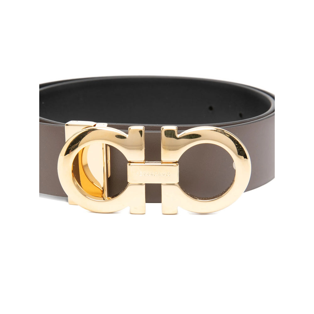 Grey Gold Tone Calf Leather Belt