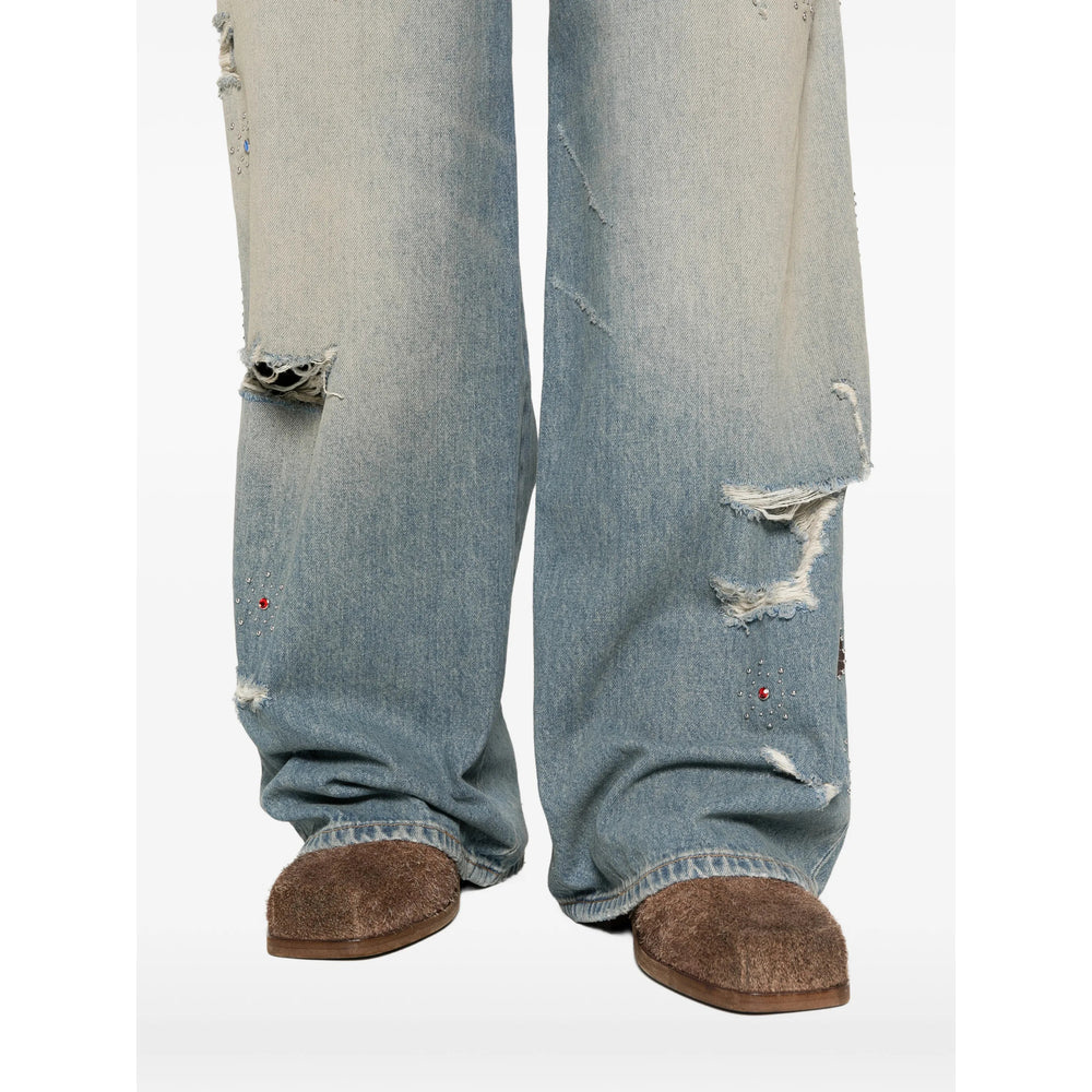 Distressed Denim Biker Jacket