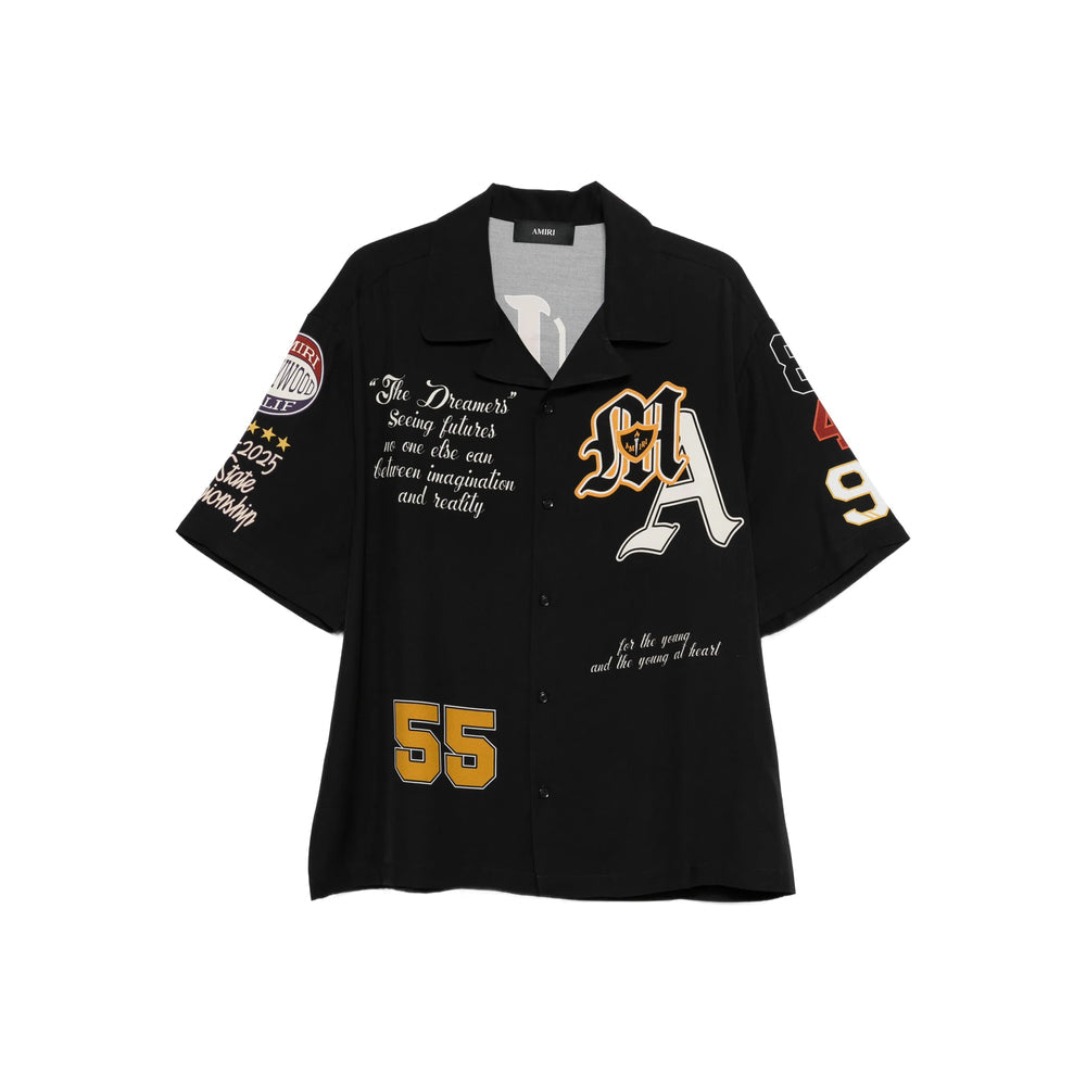 Black Graphic Print Button Shirt