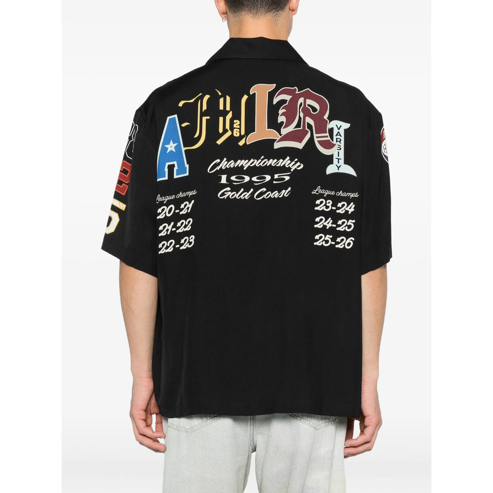 Black Graphic Print Button Shirt