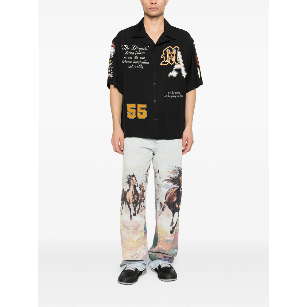 Black Graphic Print Button Shirt