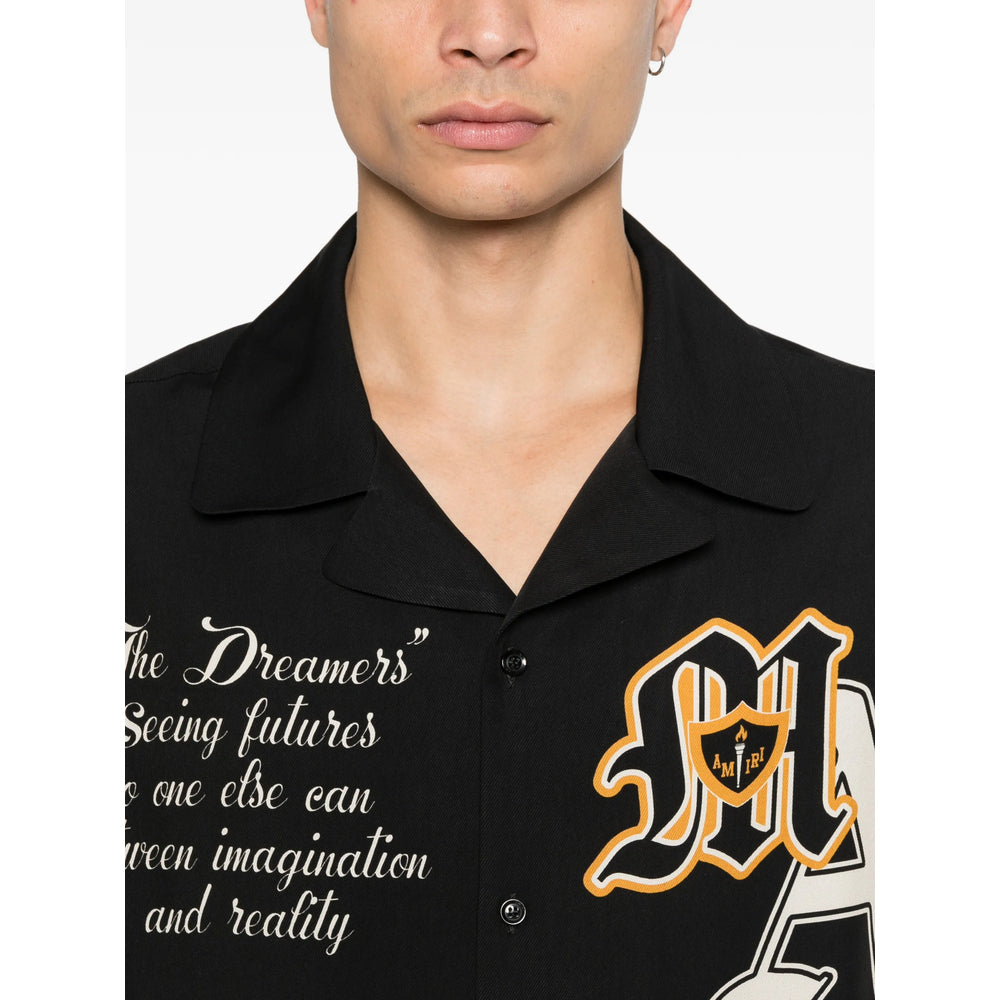 Black Graphic Print Button Shirt