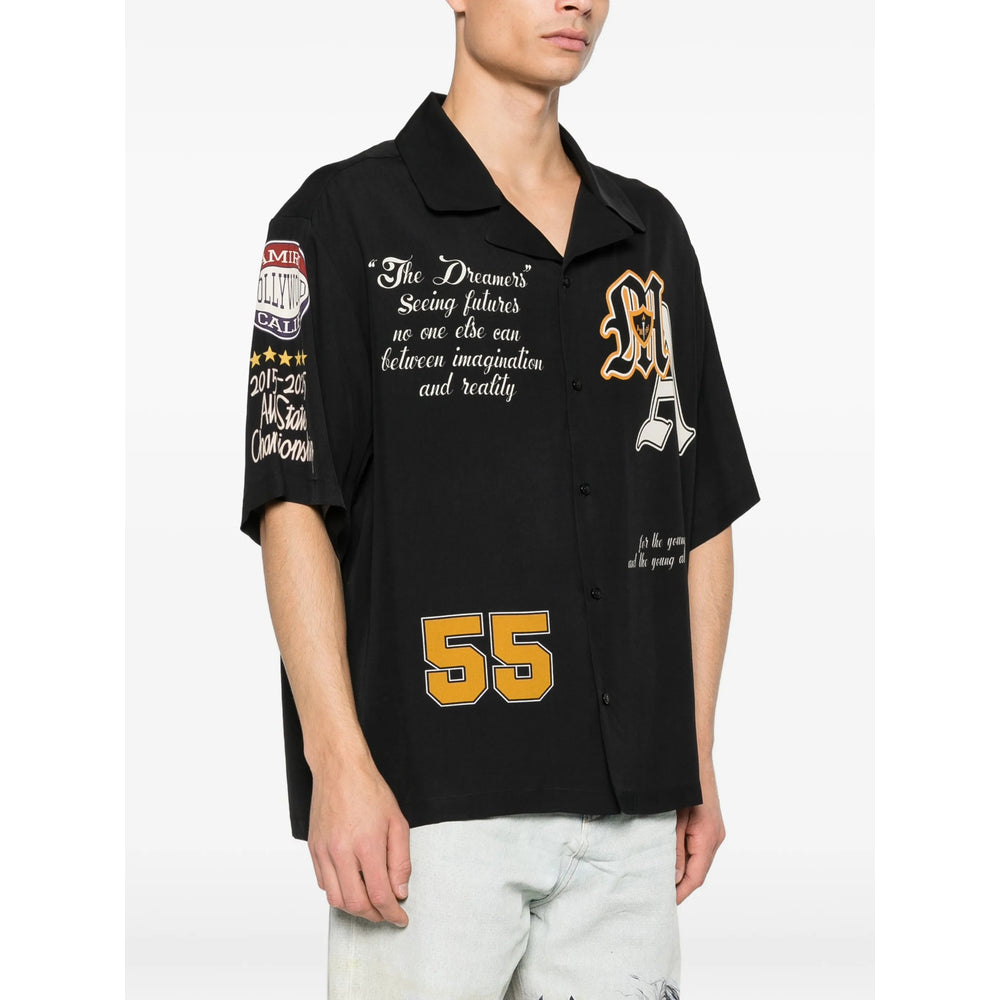 Black Graphic Print Button Shirt