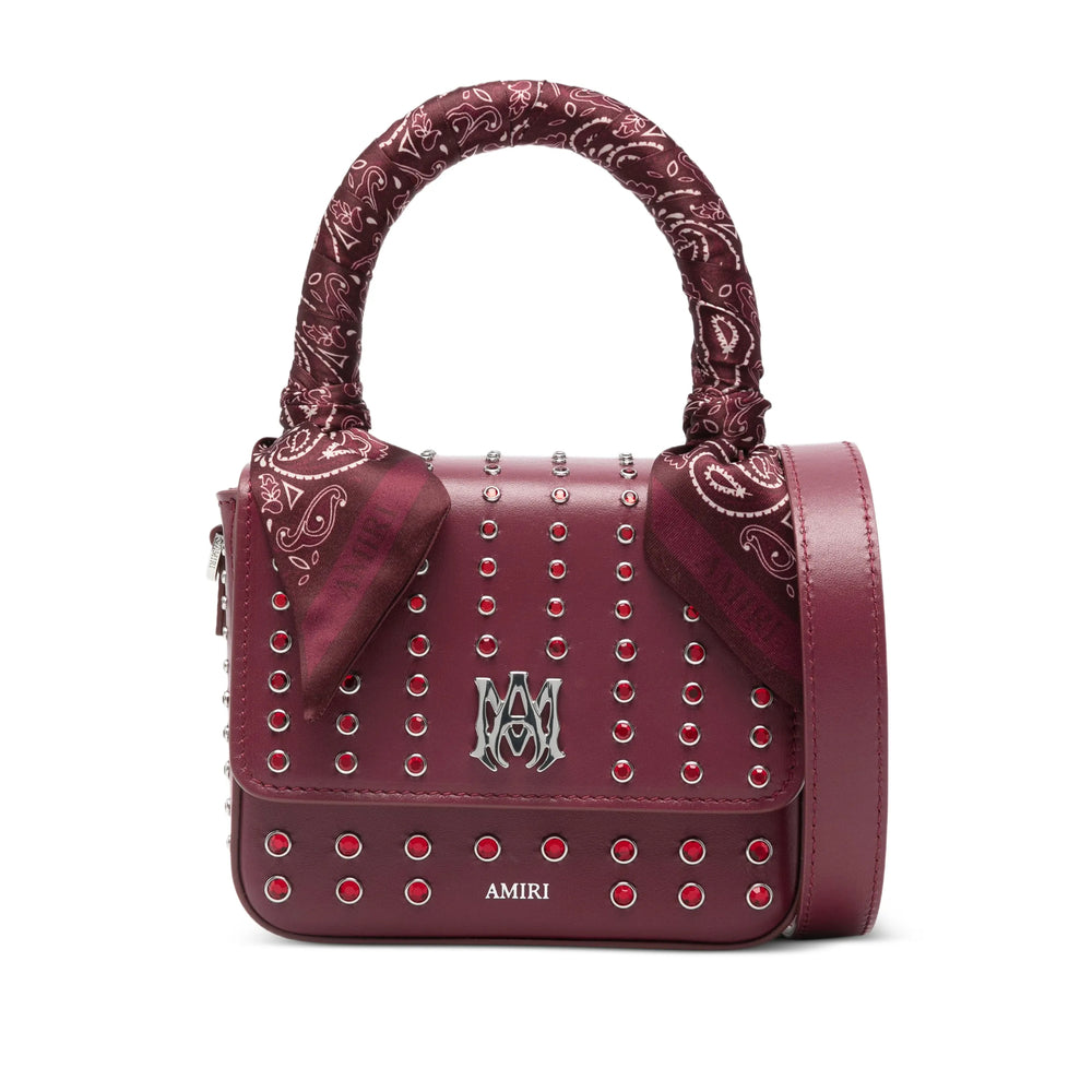 Wine Red Calf Leather Scarf With Stud Accents