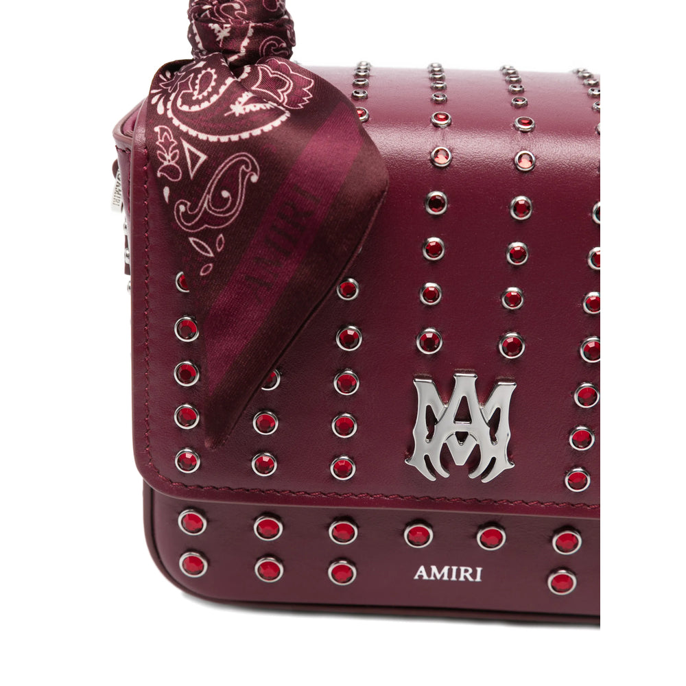 Wine Red Calf Leather Scarf With Stud Accents