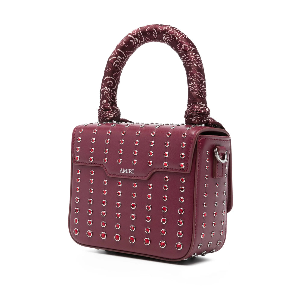 Wine Red Calf Leather Scarf With Stud Accents