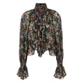 Three-tone Floral Mock-neck Blouse