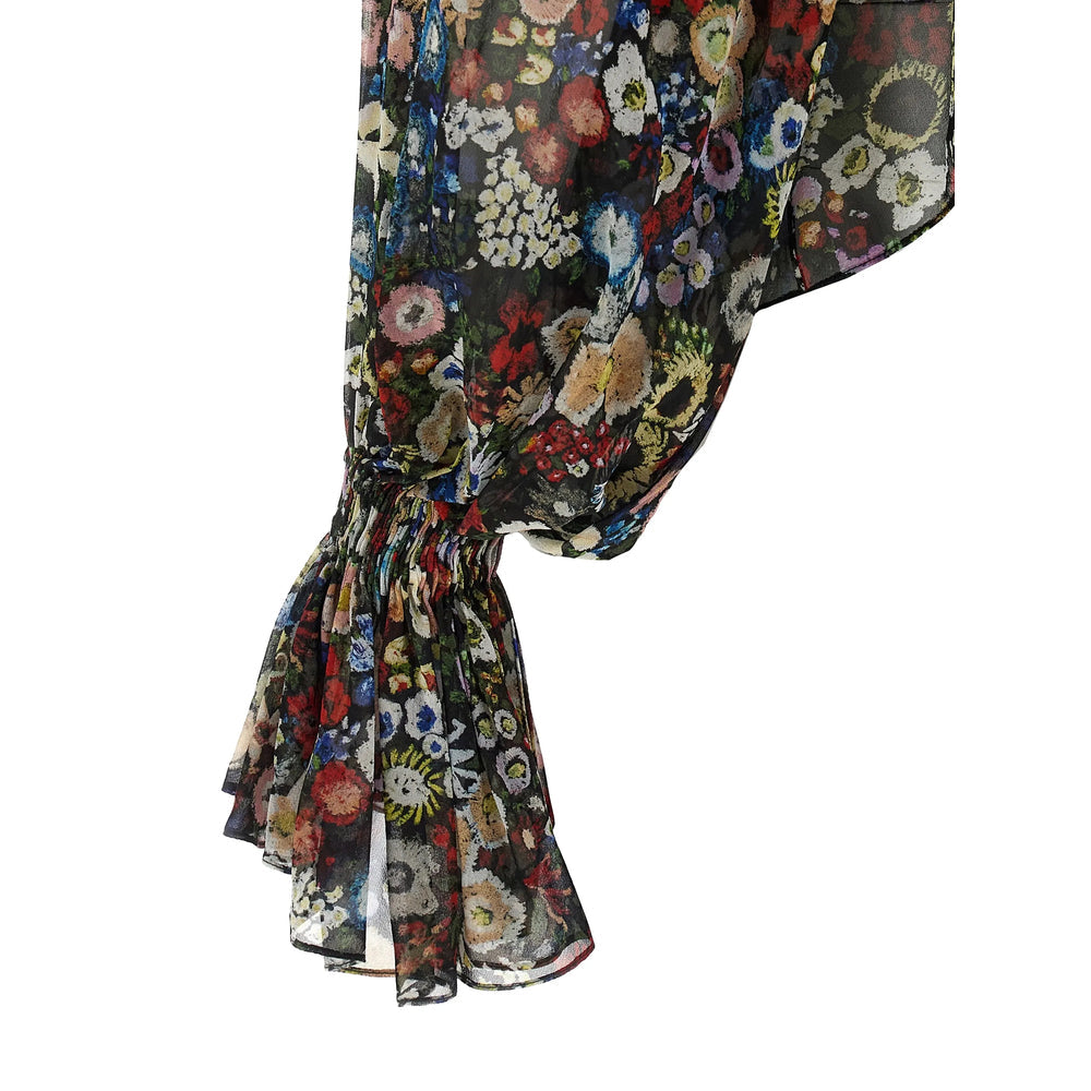 Three-tone Floral Mock-neck Blouse