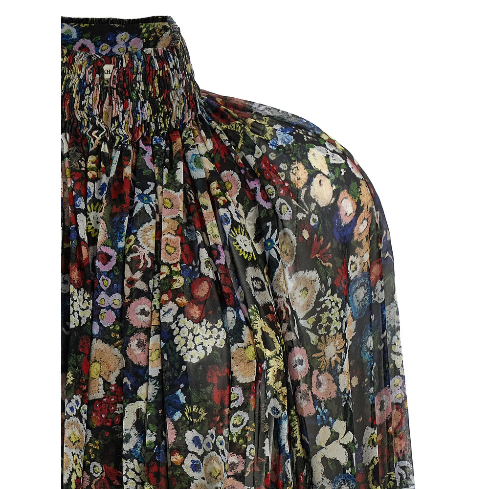 Three-tone Floral Mock-neck Blouse